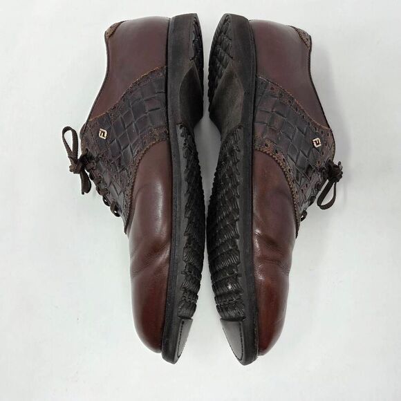 FOOTJOY CLASSICS BROWN LEATHER WOVEN OXFORD GOLF SHOES SPIKELESS MENS 10 C - Picture 8 of 9